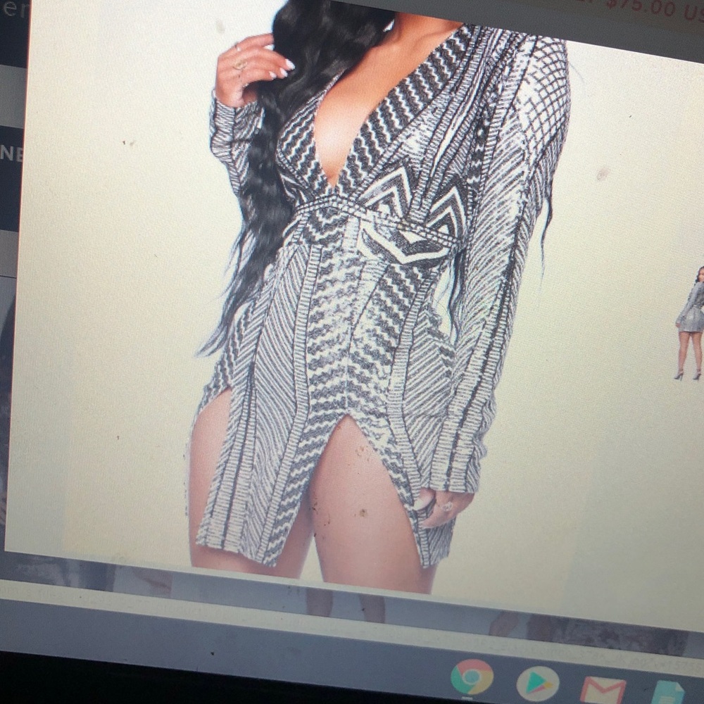 Sequin black v-cut dress